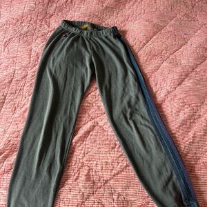 Aviator Nation Gray Sweatpants with Blue, Purple, and Pink Stripes